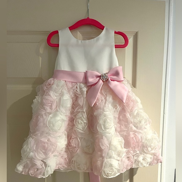 Rare Editions Girls 2/3T Satin Bodice with Floral Soutache Skirt Dress - Picture 2 of 5